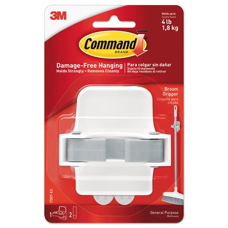 Command Broom Gripper, 3.12w x 2.43d x 3.34h, White/Gray, 1 Gripper/2 Strips 17007-ES